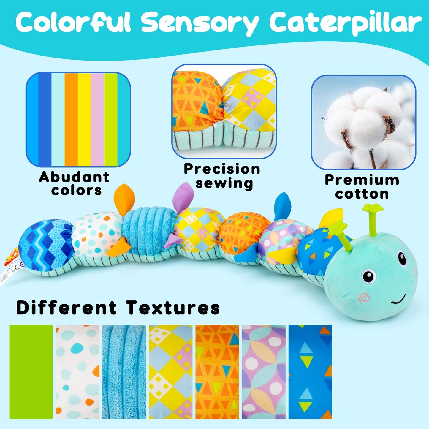 Baby Tummy Time Toy 0-6 Month Musical Stuffed Animal Plush Caterpillar Toy For Infant 6-12 Month Teething Sensory Toy With Crink