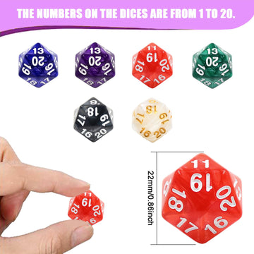 6 Pieces 20 Sided DND Dice,D20 Polyhedral Dice,22mm Pearl Color Dices Assortment D20 Dice,20 Sided Cube D&D Dice Set for Dungeon