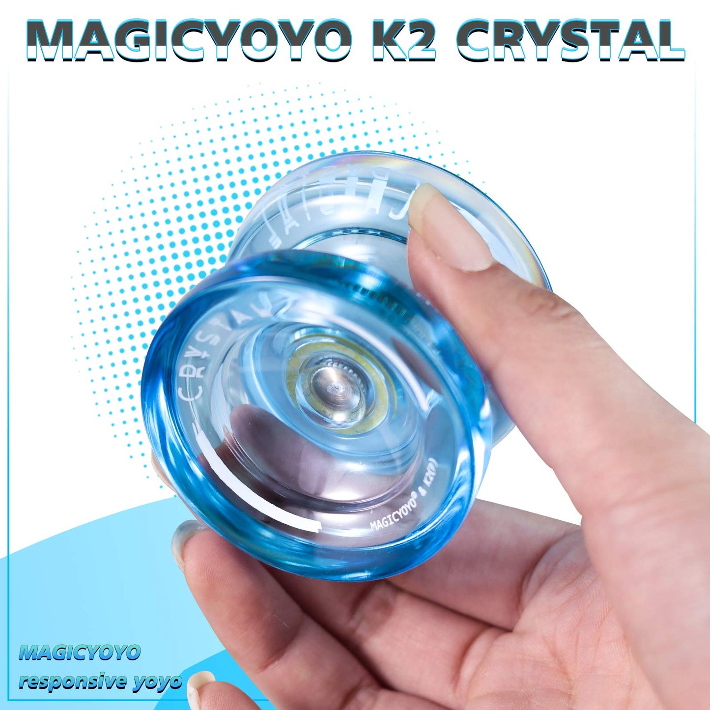 Magicyoyo K2 Responsive Yoyo For Kids Beginners Yo-Yo With Yoyo Glove, Yoyo Bag, 12 Yoyo Strings - Crystal Blue