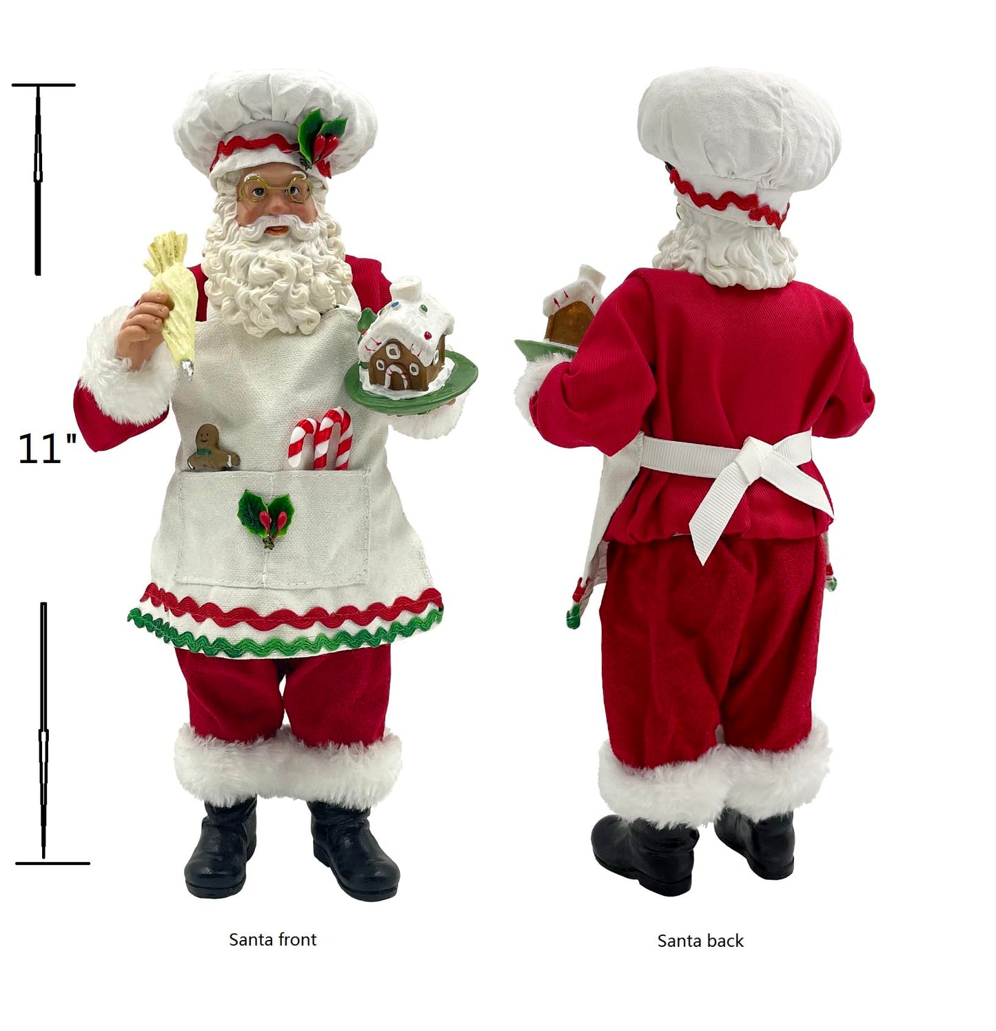 Amyoxu 11-Inch Cooking Chef Santa With Gingerbread House,Resin Statue Santa Figurine Christmas Decoration Ornament Xmas Gift