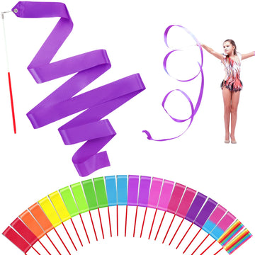 HiUnicorn 24 Pack Rainbow Dance Ribbon Sticks - 12 Colors Rhythmic Gymnastics Twirling Ribbons for Kids Birthday Party Decorations