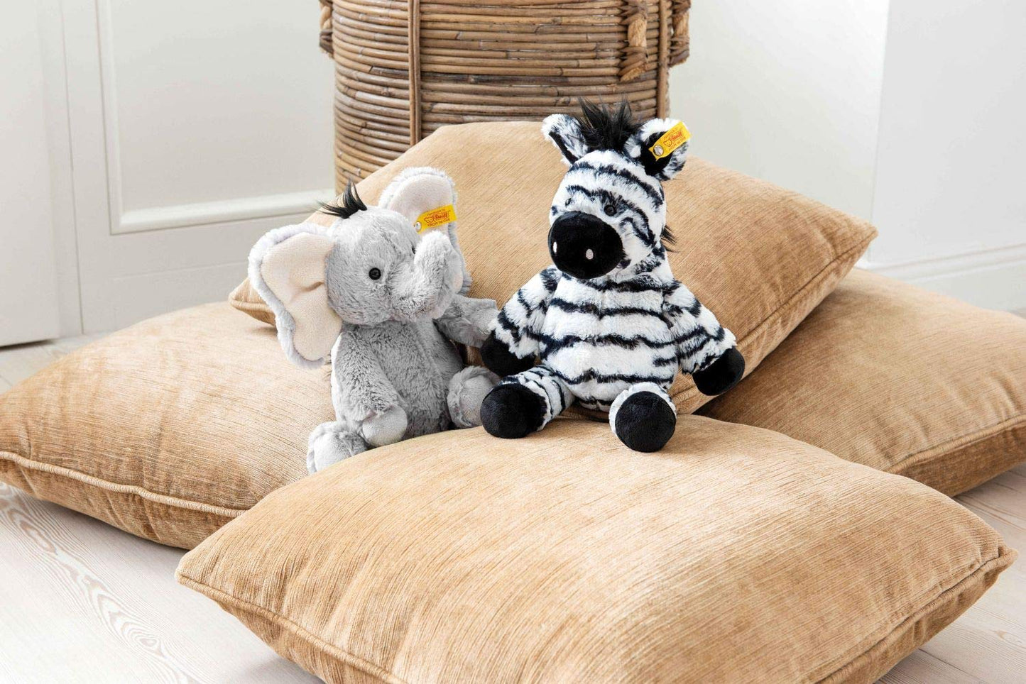 Steiff Zora Zebra White/Black 30 Cm, Soft Cuddly Friends, Cuddly Toy Zebra, Branded Plush Toy With Button In Ear, Cuddly Friend For Babies From Birth