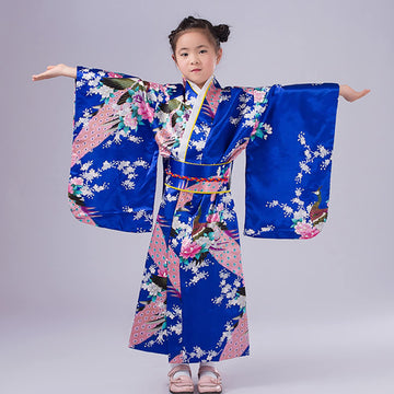 Crfasibe Japanese Women'S Kimono Robe Anime Cosplay Costumes For Girls Party Fancy Dress Set Royal Blue 150Cm