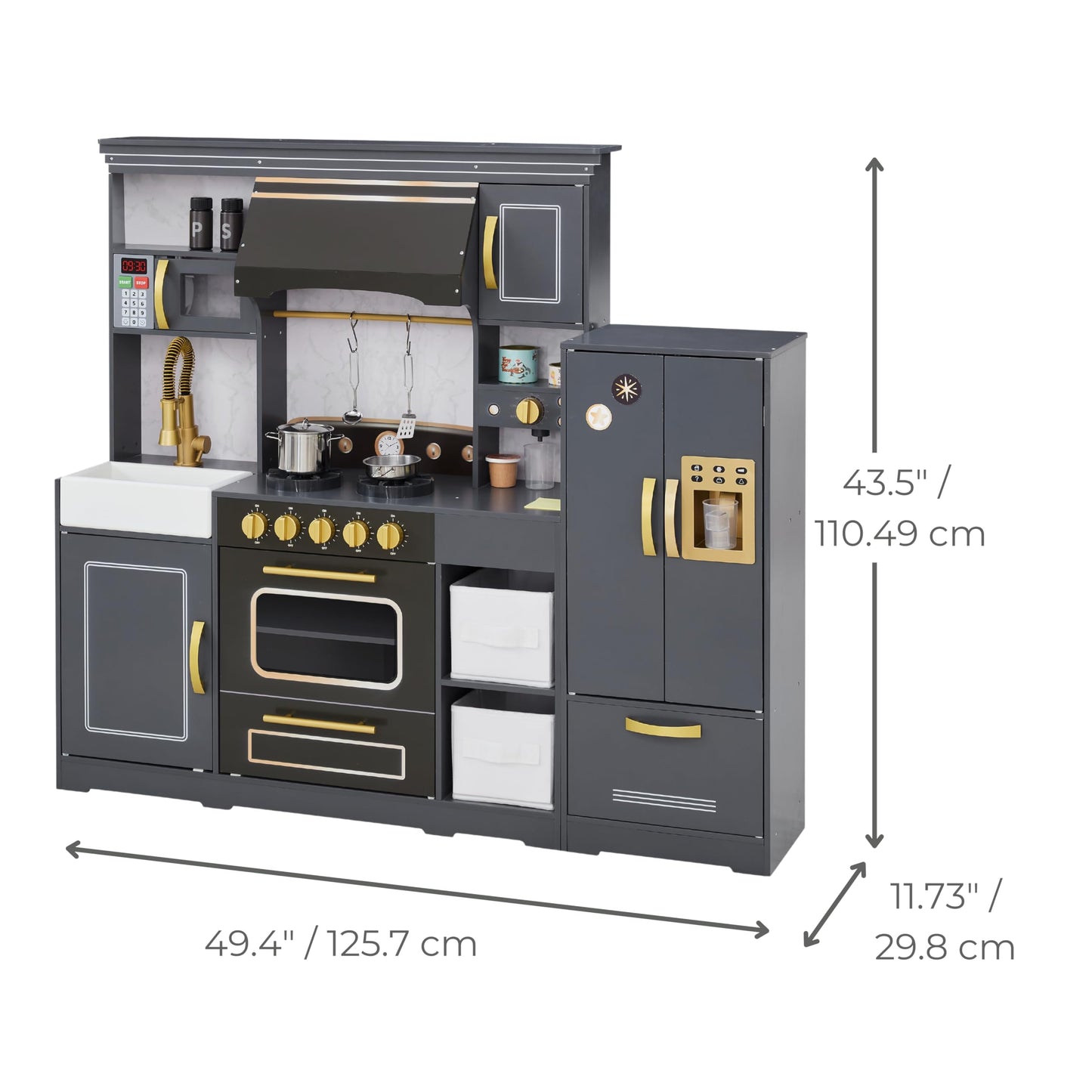 Teamson Kids Little Chef Colonie Play Kitchen Set with Ice Dispenser and Accessories, Gray