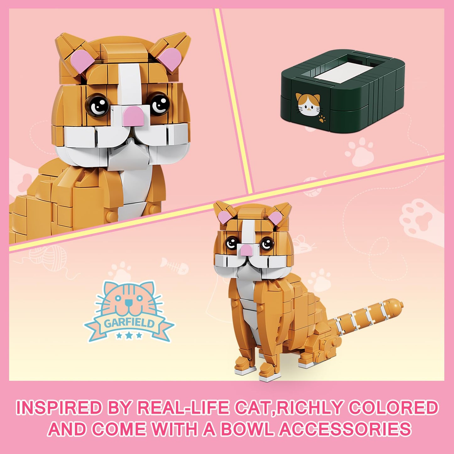 Kazi Cat Building Toy Set,Orange Cat Gift Idea For Animal-Lovers,Cat Sets For Boys And Girls Age 8-12,Garfield Cat Buildable Toy