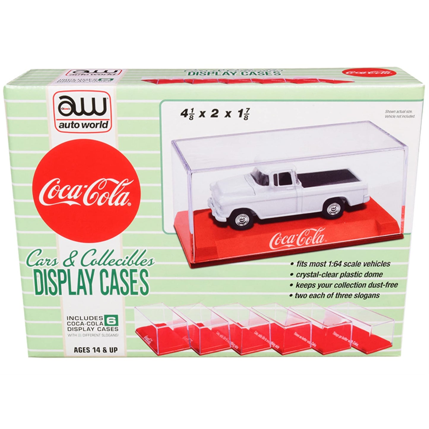 Auto World - Acrylic Display Case (6 Pack) Coca-Cola Red Base, 1:64 (Awdc022)