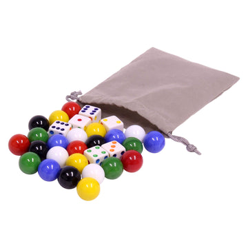 Amishtoybox.Com Game Bag Of 24 Large Glass Marbles (18Mm Diameter) And 6 Dice For Aggravation Game