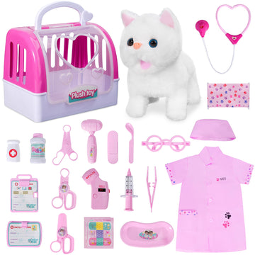 Doctor Kit for Girls -Vet Play Sets for Kids, Pretend Play Doctor Set with Pet Cage and Kitten Toy, Doctor Play Gift for Kids To