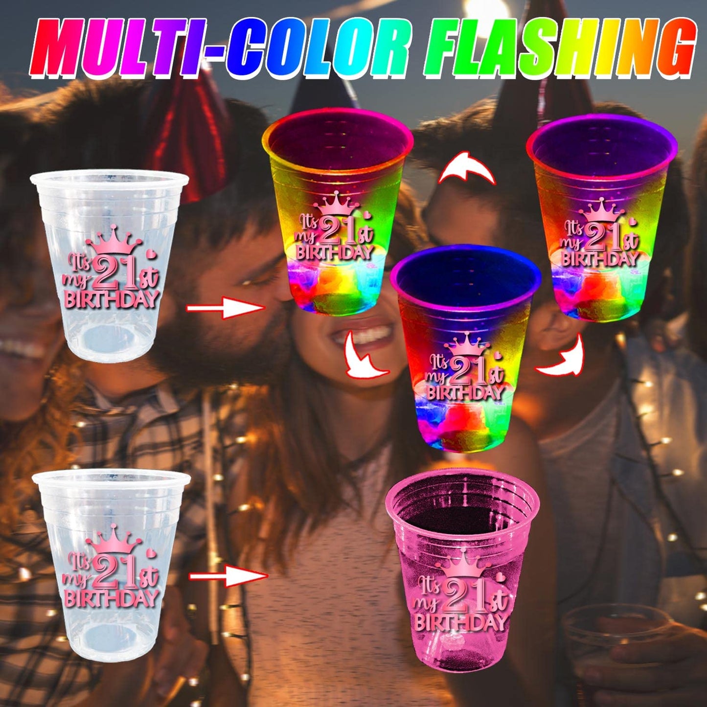 Mishunyus 24 Pcs Glow 21St Birthday Women Party Favors For Her, Pink Party Cups For Finally Legal, Girl Birthday Supplies For Ro