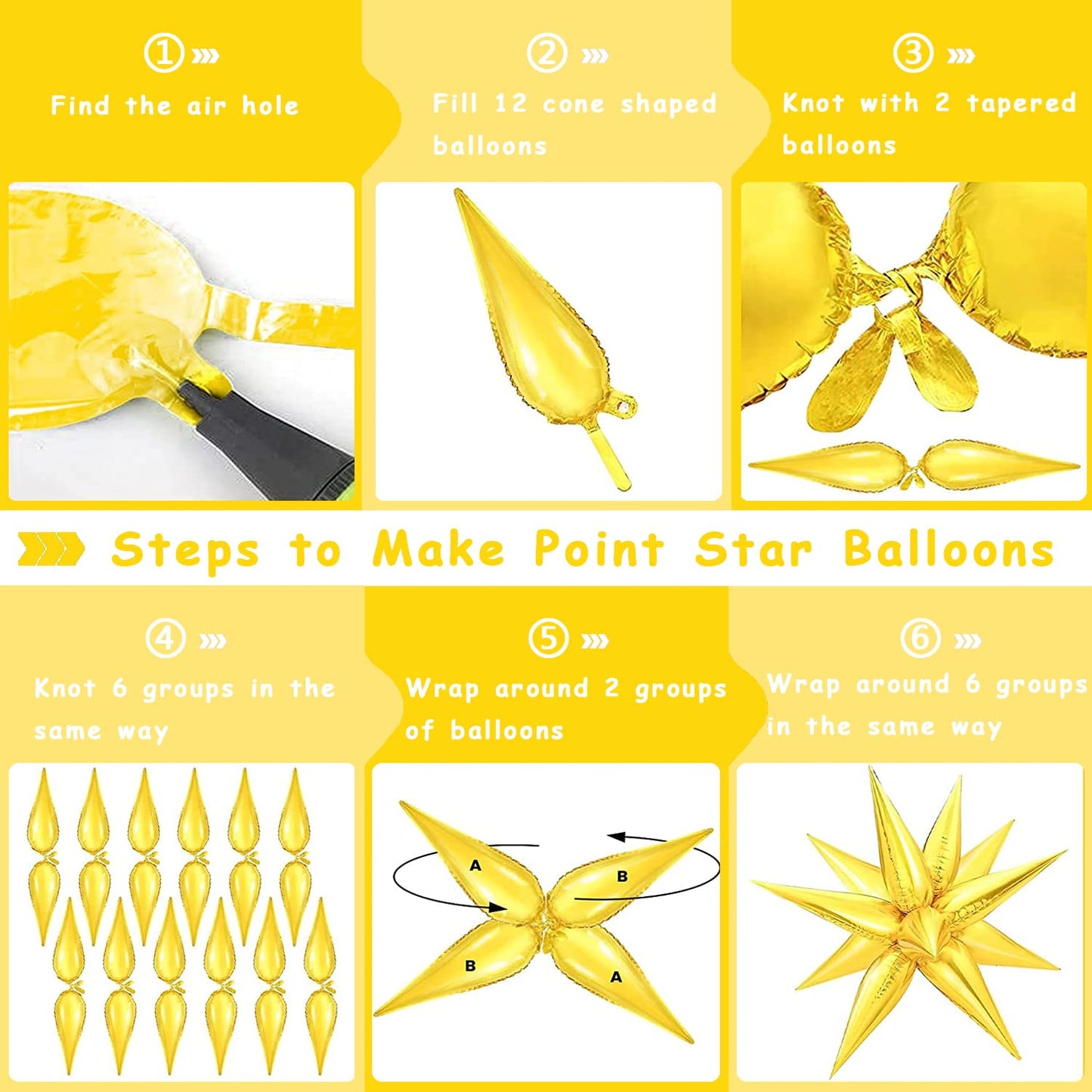 Funtoob Gold Balloons Star Balloons Metallic Star Foil Balloons Gold Star Cone Balloons Starburst Balloon Spike Balloons For Bir