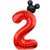 Lebery Mouse Number 2 Balloon 40 Inch Red Number 2 Balloon Mini Mouse Head Balloons For 2Nd Birthday Party, Black Red Large Numeral Two Foil Balloons For Baby Shower Anniversary Supplies Decoration