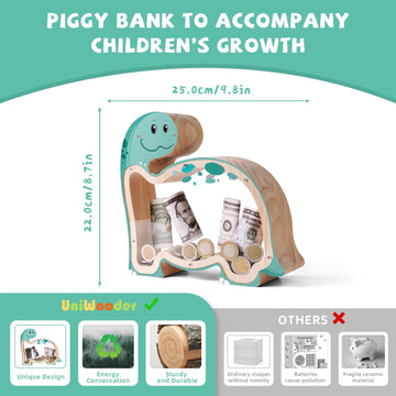 Wooden Dinosaur Brachiosaurus Piggy Bank For Kids Money Coin Bank, Unbreakable Piggy Bank Diy Personalizable Kids Safe Money Box