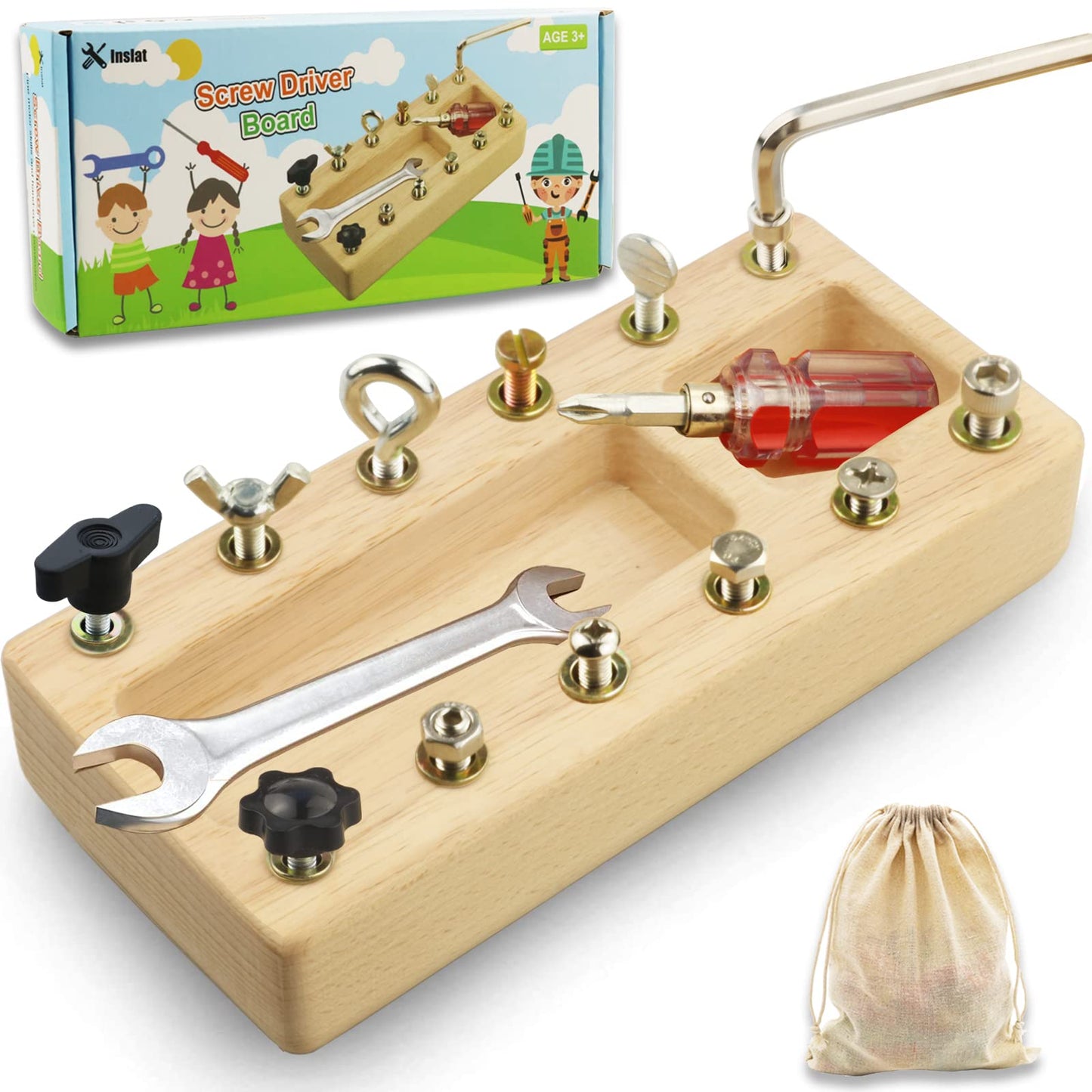 Inslat Montessori Screwdriver Board Set, Wooden Montessori Toys For 3 4 5 Year Old Kids, Educational Screw Board Sensory Learnin