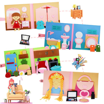 Montessori Felt Busy Book Toddlers Quite Book Preschool Early Learning Educational Travel Toys For Kids Age 3 4 5 6 Years Autism Sensory Cloth Book Daily House Activity Story Book Girls Easter Gift