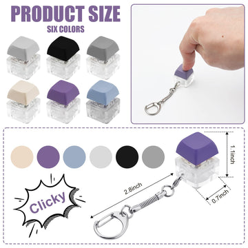 6Pcs Keyboard Fidget Keychain, Removable Carabiner Keychain Clip Keycap Fidget Toy Clicker Keychain Fidget Buttons Decompression
