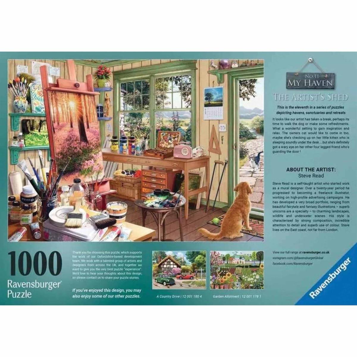 Ravensburger 1000 Piece Jigsaw Puzzle - My Haven Artist's Shed, Eco-Friendly Cardboard, Multicolor, Model 12001100