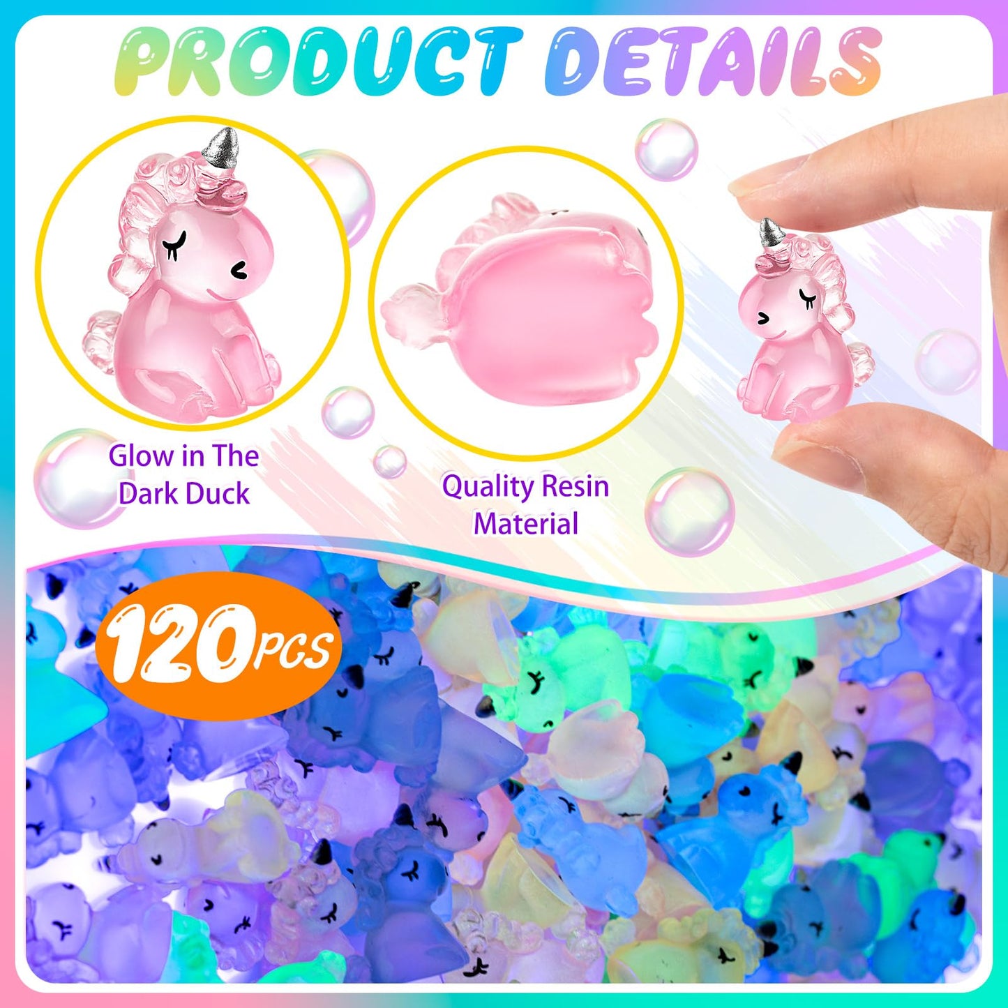 HFAYDZSW 60Pcs Luminous Mini Resin Unicorn, Miniature Unicorn Figurines, Glow in The Dark Tiny Unicorn Ornament for Garden Lands