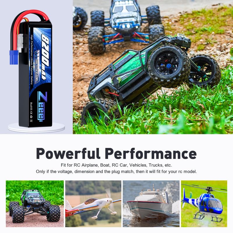 Zeee 3S 8200mAh Lipo Battery 11.1V 100C EC5 Connector Soft Case Battery with Metal Plates for RC Car RC Truck Tank Racing Hobby