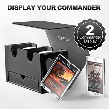 Uaono Card Deck Box For Mtg, Double Card Storage Box With 2 Commander Display & 1 Dice Tray, Fits 200+ Double Sleeved Cards, Card Organizer For Ccg Tcg Sports Cards (Black Gray)