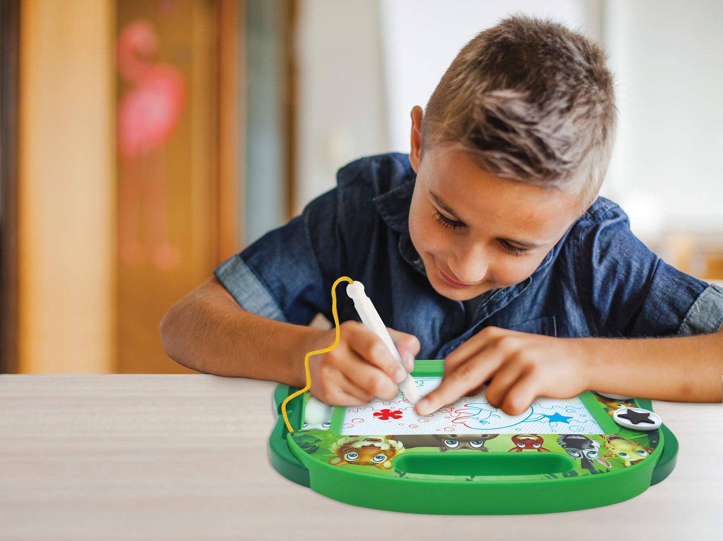 LEXiBOOK, Multicolor Magic Magnetic Animals Drawing Board, Artistic Creative Toy for Girls and Boys, Stylus Pen and Stamps, Gree