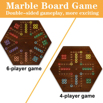 HOROW Wahoo Board Game - Wooden Classic Fast Track Game for 4-6 Players with 30 Marbles, 6 Dice, Small, Flame Color