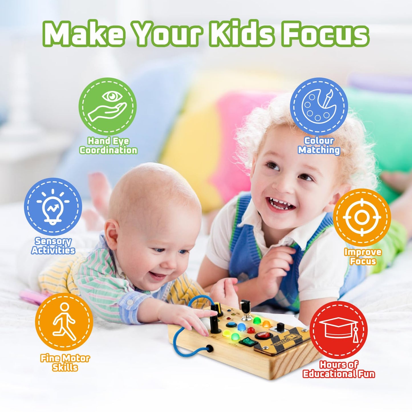 Toddler Toys Busy Board With Led Light, Preschool Learning Activities Sensory Toys For Toddlers 1-3,Montessoti Toys 1 2 3 Year O