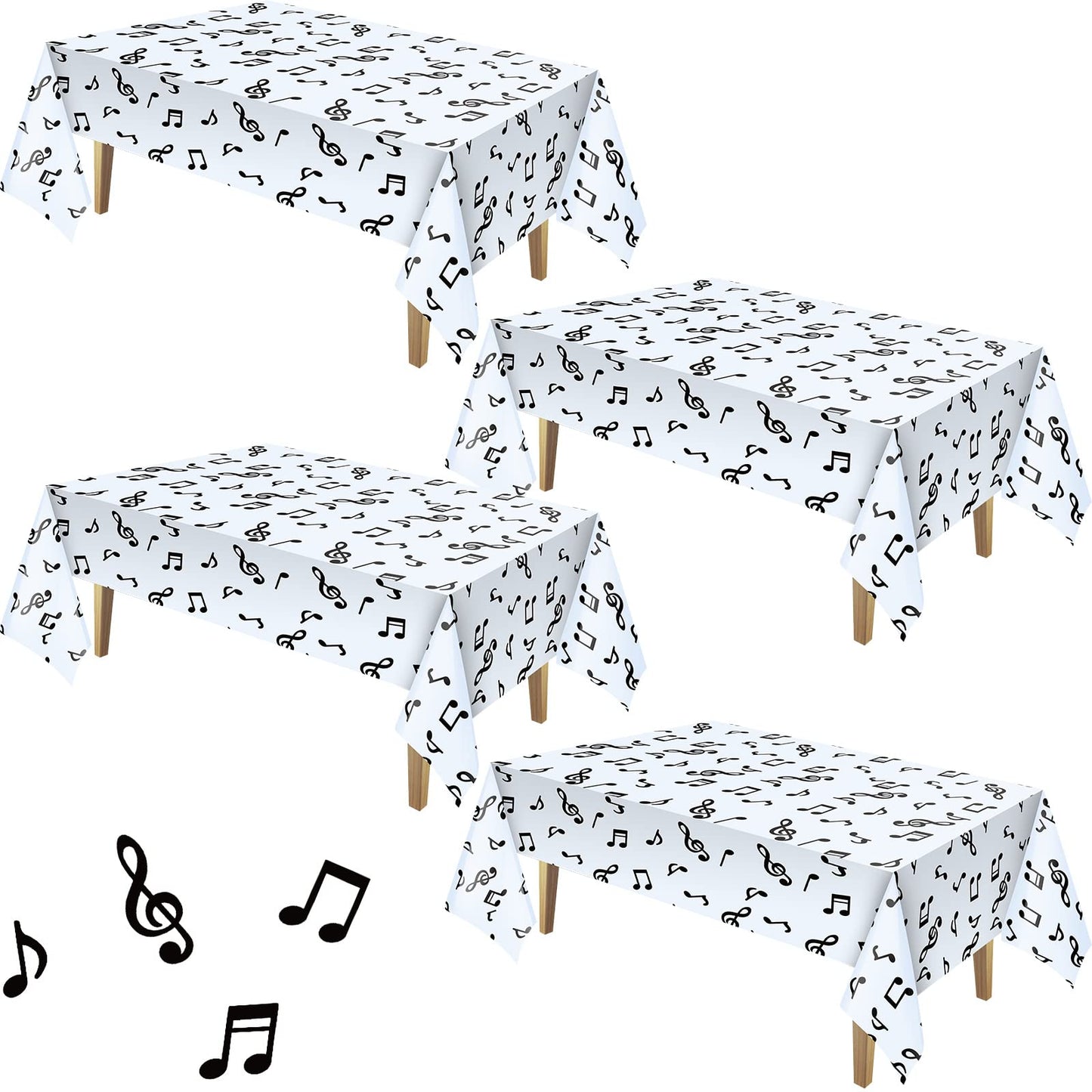 108 X 54 Inch Musical Notes Tablecover Musical Notes Plastic Tablecloth Disposable Table Cover Musical Notes Theme Birthday Party Decoration For Music Party Decoration Supplies(4 Pieces)