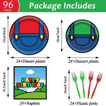 96 Pcs Super Brother Party Supplies Set Super Brother Plates Super Video Games Tablewear And Napkins Forks Super Bros Birthday P