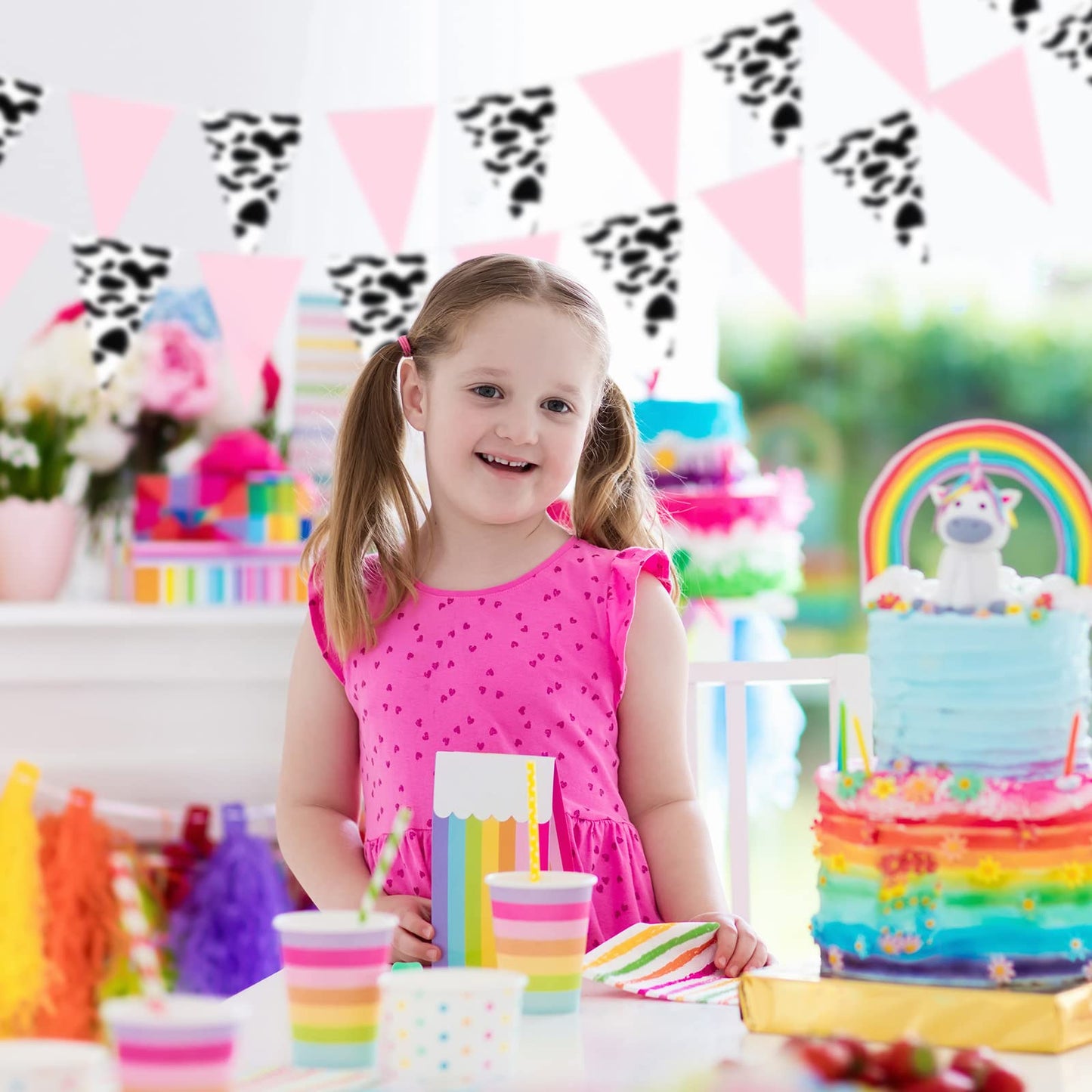 Boao 5 Pcs Cow Print Pennant Banners, Cow Print Pennant Banner Birthday Party Supplies for Western Cowboy Theme Decoration Baby