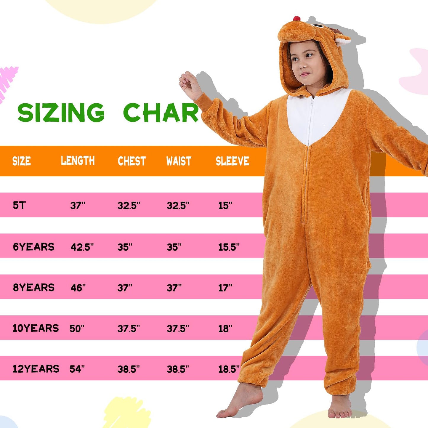 Halloween Christmas Unisex Kids Flannel Cosplay Onesie Costume Outfit Suit for Girls and Boys (Brown Reindeer 10 Years)