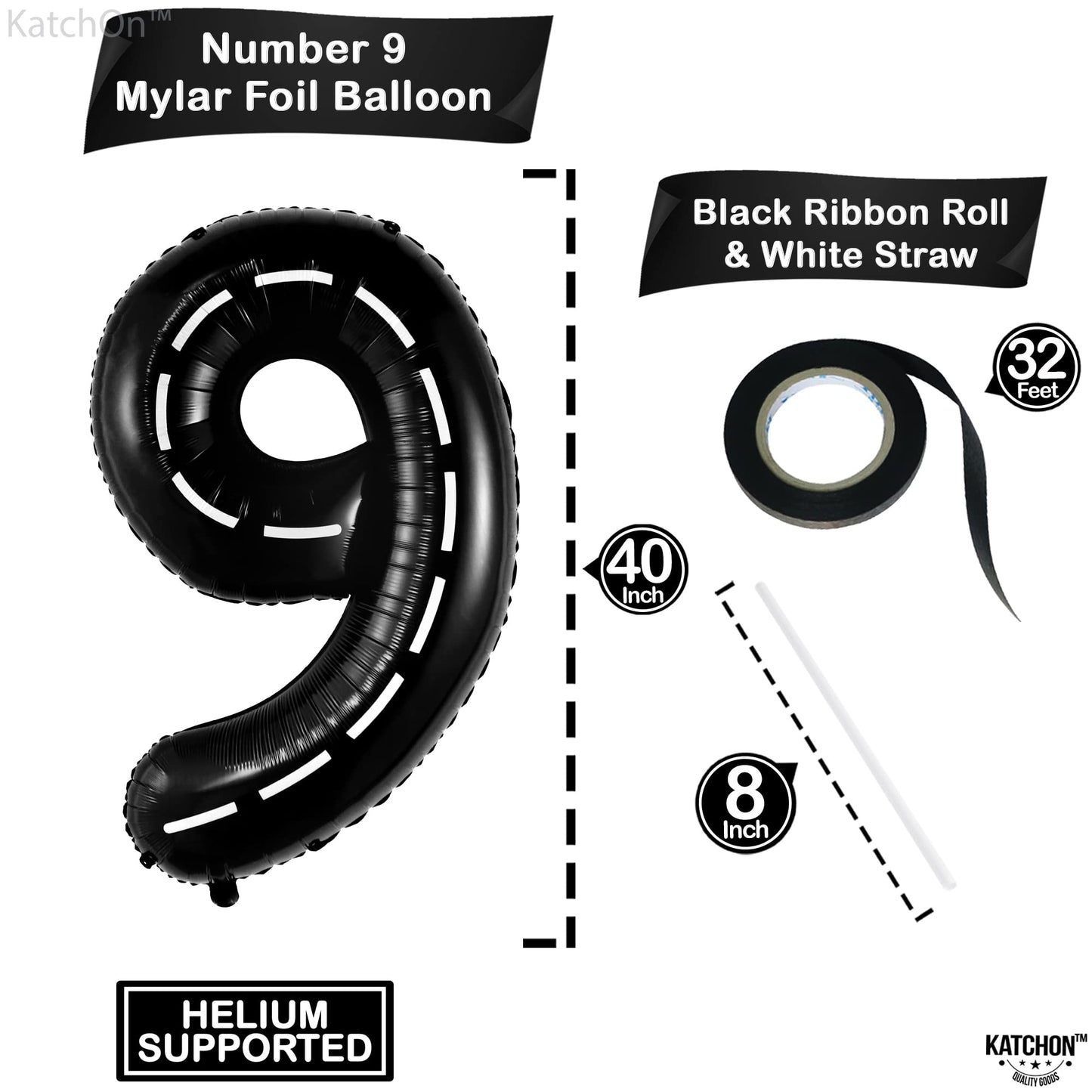 Katchon, Giant Checkered Number 9 Balloon - 40 Inch | Checkered 9 Balloon | 9 Birthday Balloon For 9 Birthday Decorations | Checkered 9 Balloon For Birthday Party Decorations | 9 Number Balloon