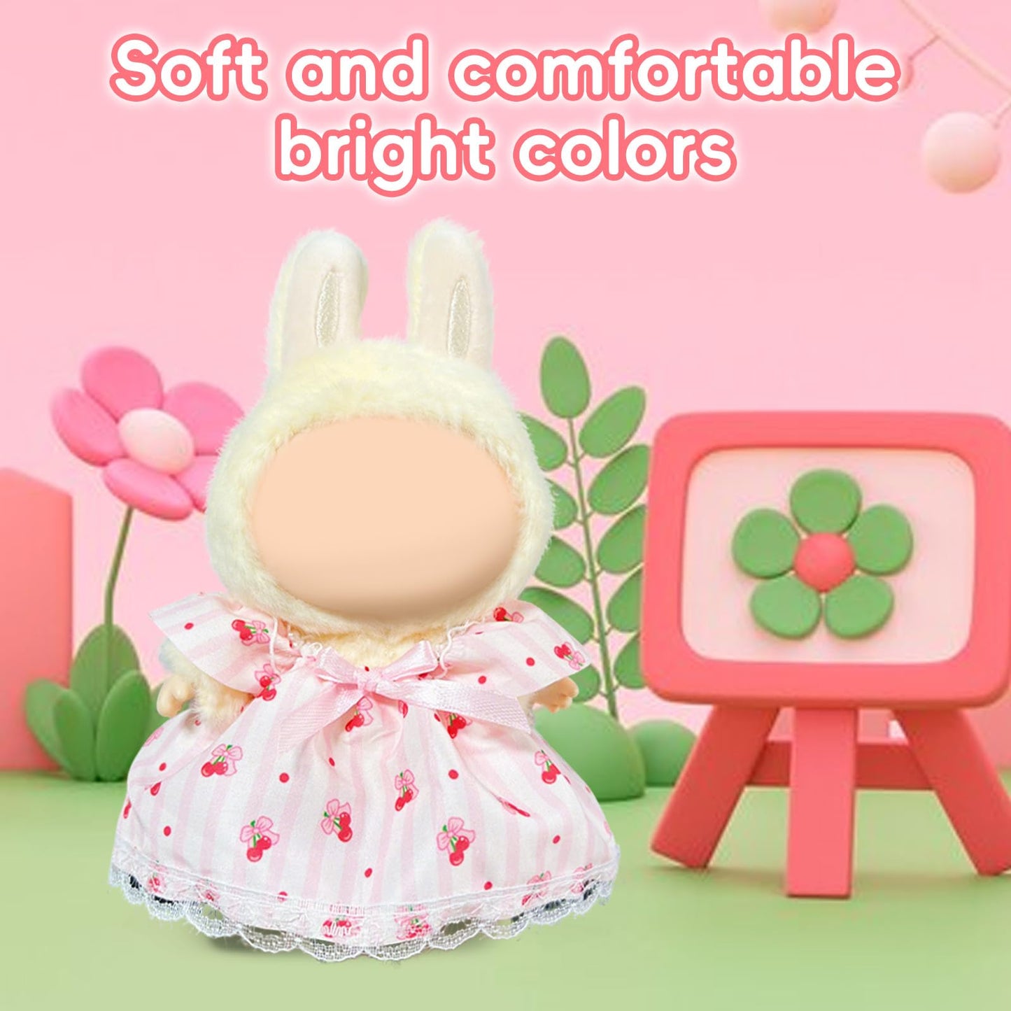 17cm Doll Clothes Labubu Clothes for 6.7inch(17cm) Dolls enhanced Doll Outfit with Hat and Accessories(Clothes Only) (Pink)