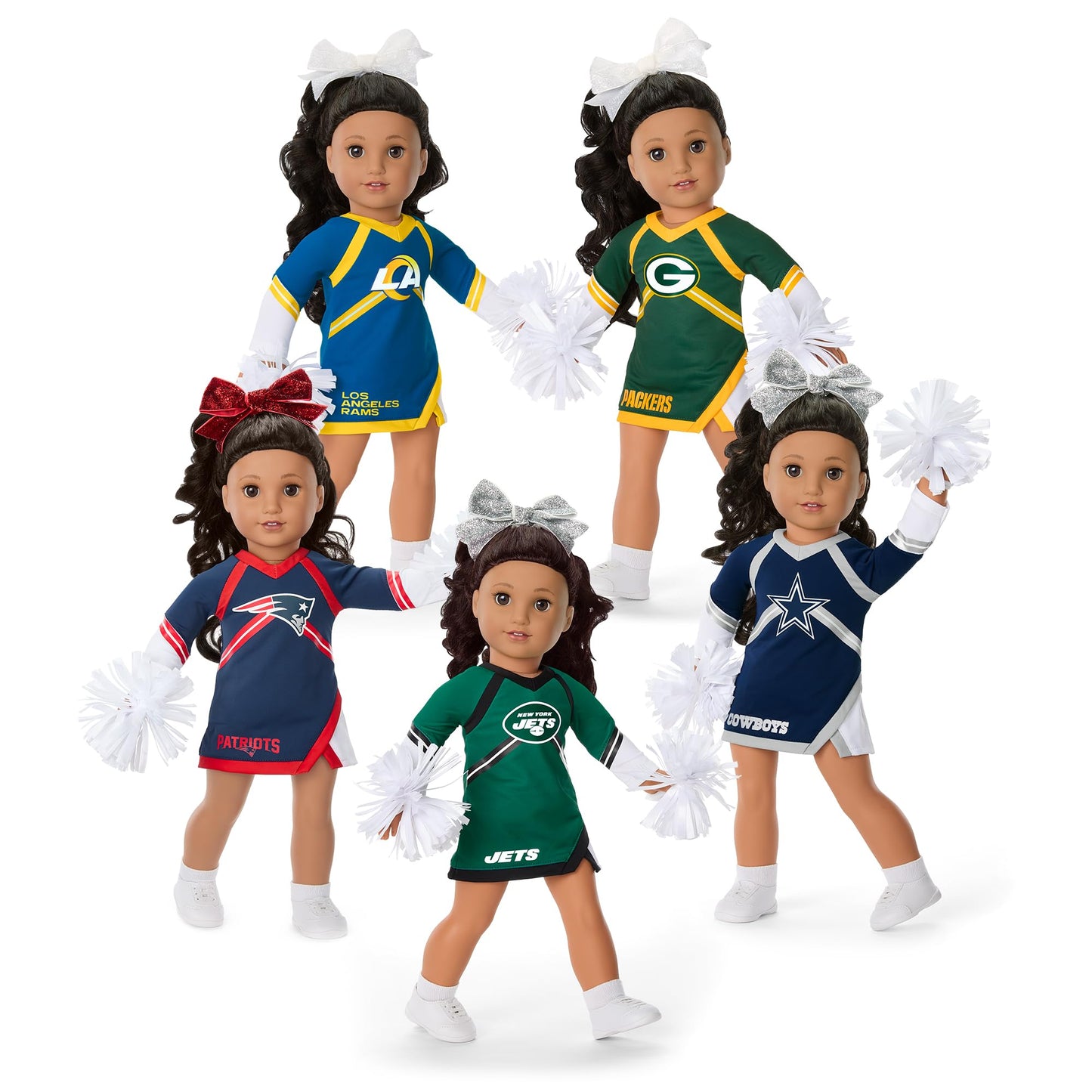 American Girl New York Jets Cheer Uniform 18 Inch Doll Clothes With Pom Poms, Green And Black, 5 Pcs, Ages 6+