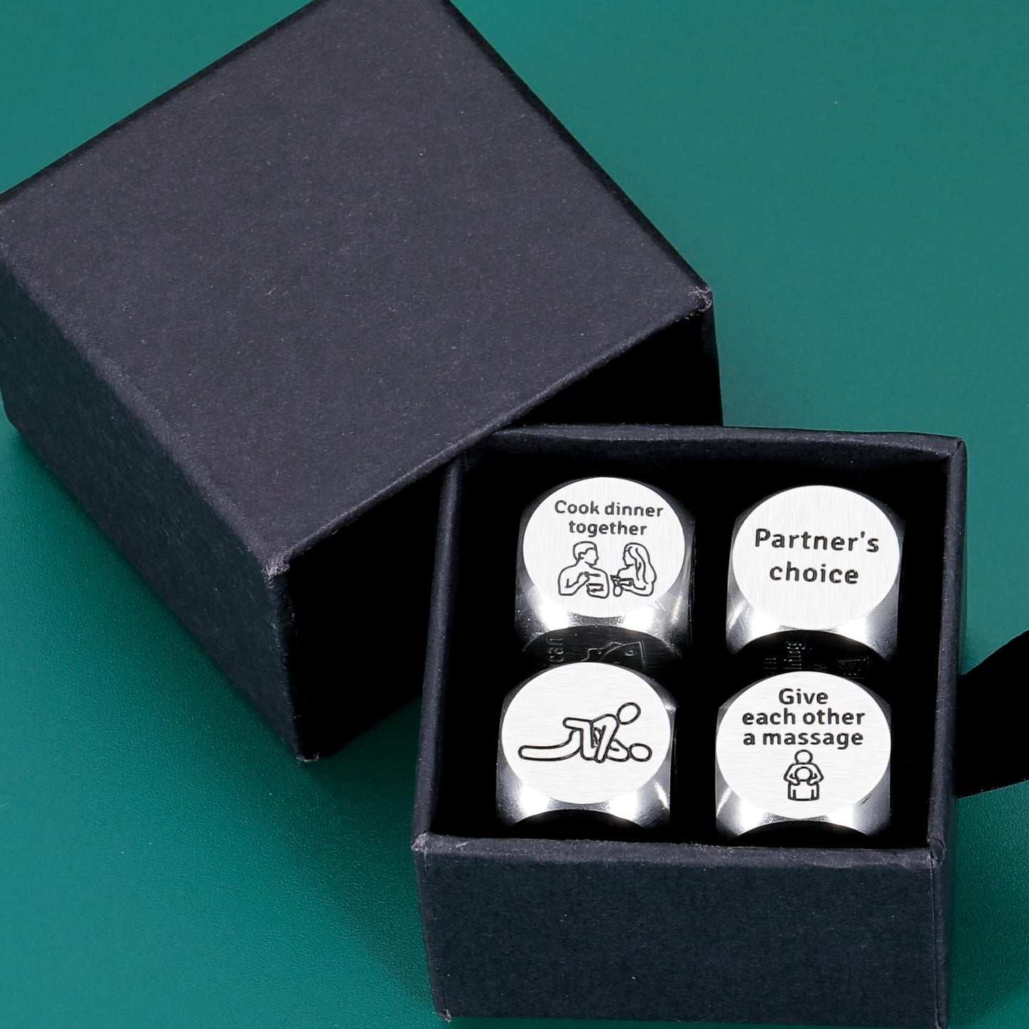 4PCS Date Night Dice Gifts for Boyfriend Girlfriend Valentines Day Gifts for Him Her 11th Anniversary Steel Gifts for Women Men