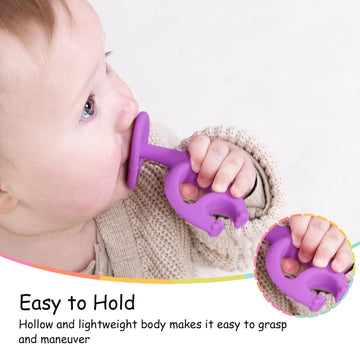Mombella Baby Teething Toys - 2-in-1 Elephant Teether & Toothbrush, Soft Silicone, Purple, Model 8100, for 3-12 Months