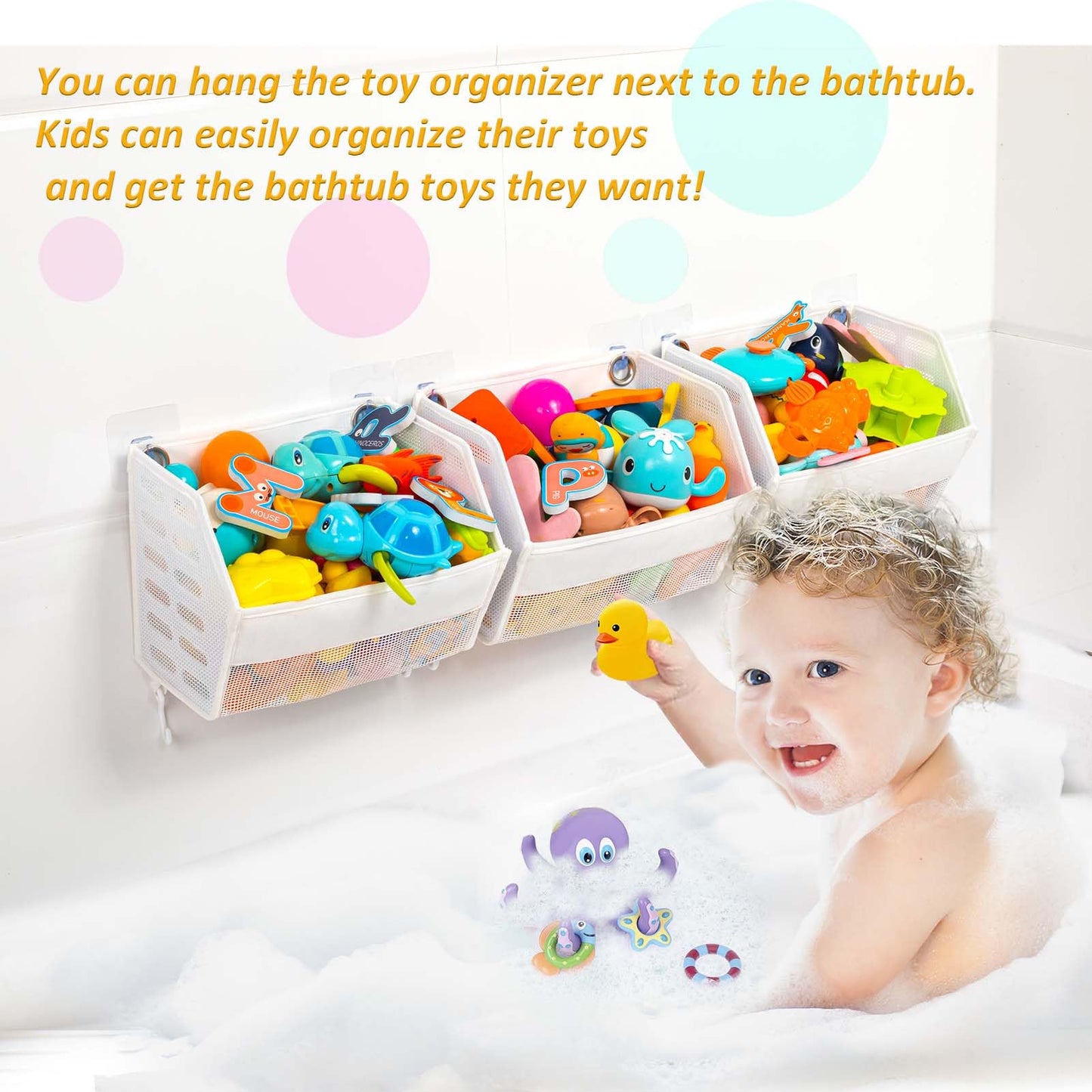 Ligereza Bath Toy Holder 3 Piece Set, Free Arrangement Bath Toy Organizer, Multi-Functional Bathtub Toy Holder, Quickly Fish Out Bath Toy, Bath Toy Holder For Easily Organise And Sort Toys