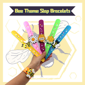 PAITUEND Bee Theme Slap Bracelets Party Favors- Bee Silicone Wristbands (6pack) for Boys&Girls Birthday&Bee Theme Party Supplies