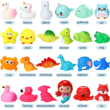24 Packs Baby Bath Light Up Toys, Floating Rubber Animal Toys For Toddlers Infant Kids Boys Girls Flashing Color Changing Light