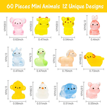60 Pieces Luminous Mini Animals For Crafts Dollhouse Fairy Garden Decor Tiny Animals Decor For Car Tiny Resin Animals For Micro