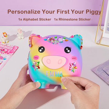 Piggy Bank Girls, Unbreakable Piggy Banks Large Money Coin Bank For Kids With Diy Stickers, For Birthday, Easter, Baby Shower, Rainbow