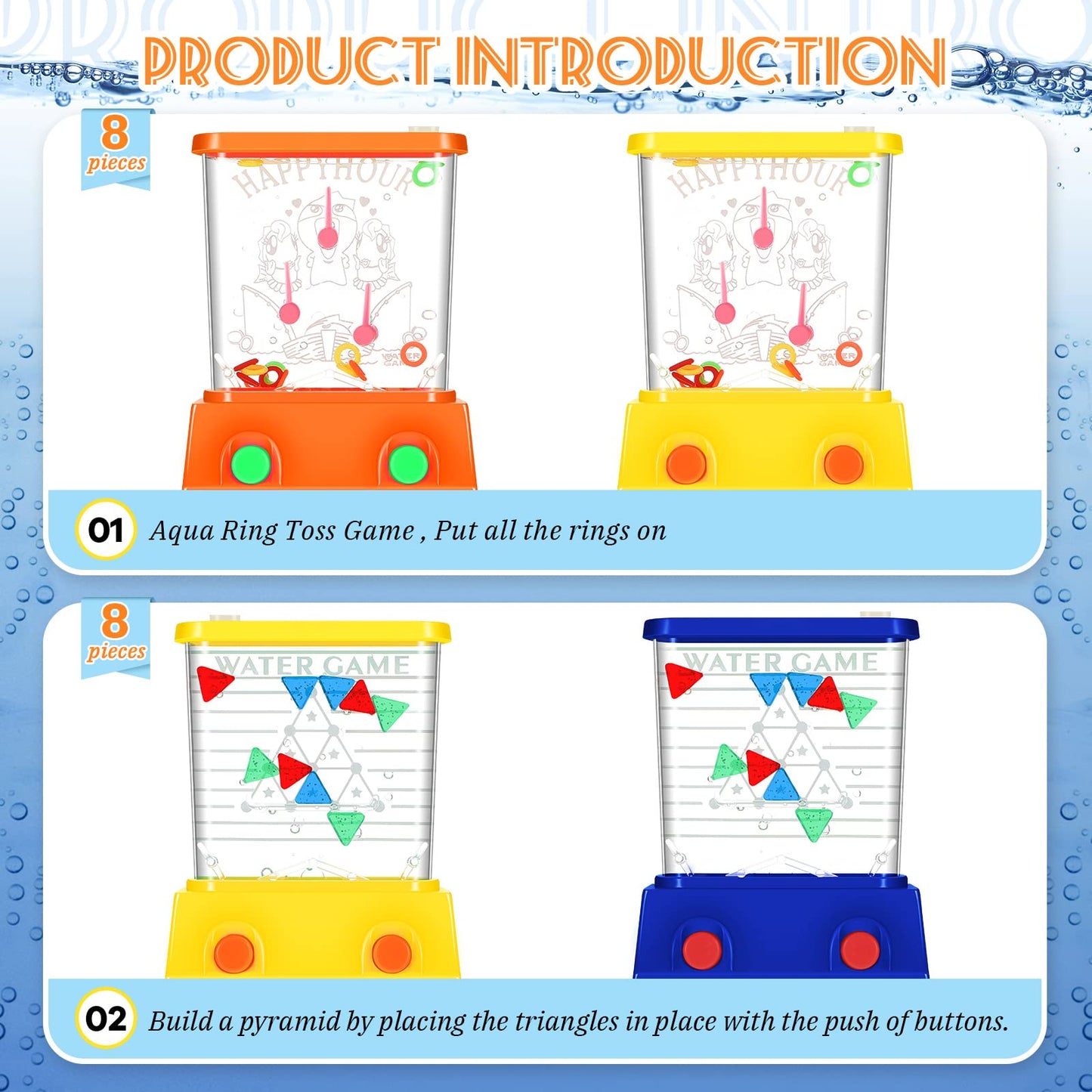 Zhanmai 16 Pcs Handheld Water Game Arcade Water Ring Water Tables For Fish Rings Basketball Game Fun Christmas Gifts For Kids Adults, Without Water(Cute,Orange, Green, Yellow, Red, And Blue)