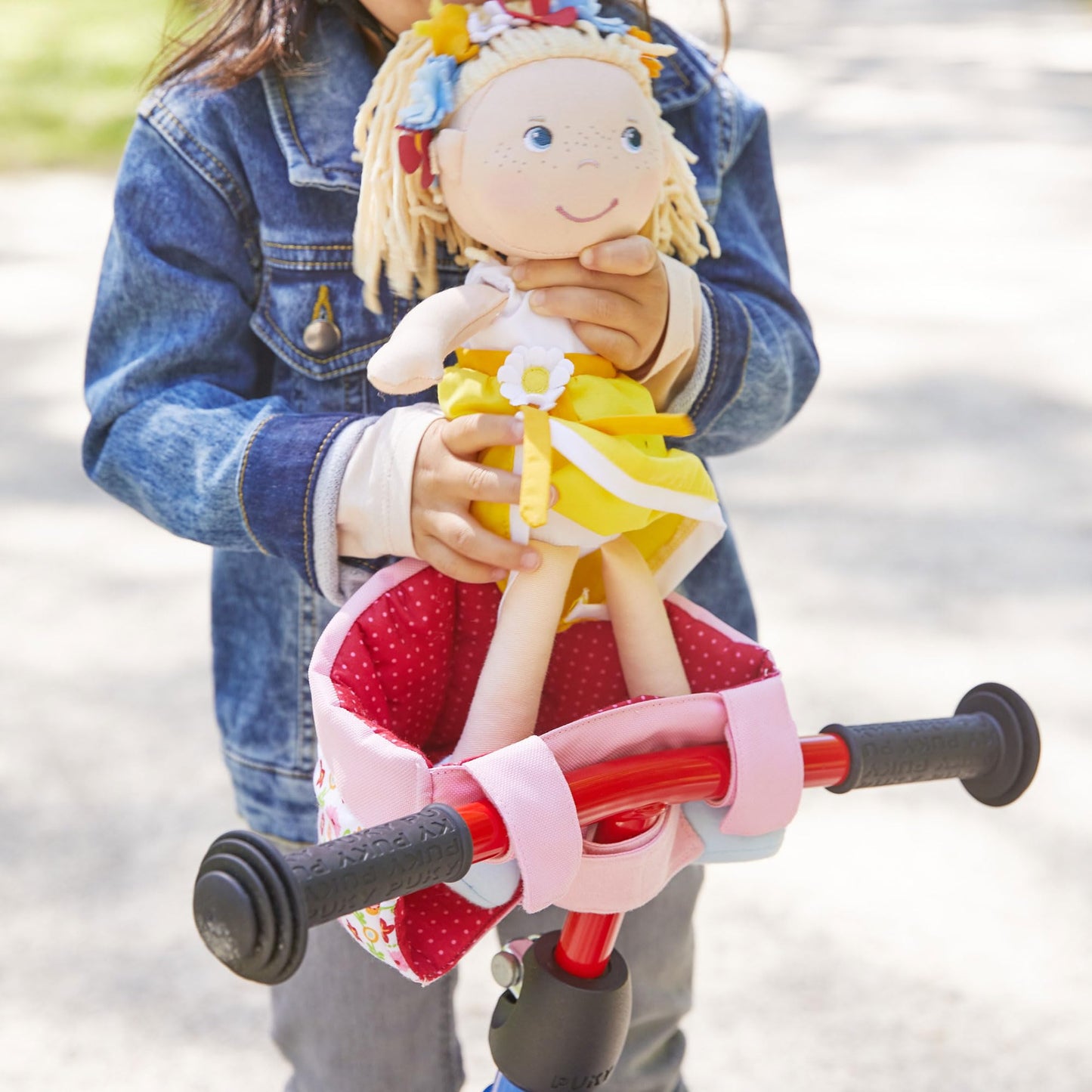 Haba Soft Doll'S Bike Seat Flower Meadow - Attaches To Handlebars With Hook & Loop Attachment (Scooters Trikes & Bicycles)
