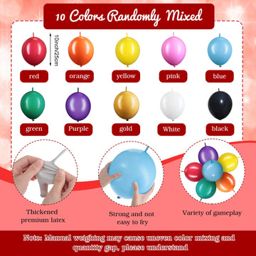 100 Pcs Link Balloon Linking Balloon Latex Linkable Balloons Connected Wedding Party Decoration (Colorful, 10 Inch)