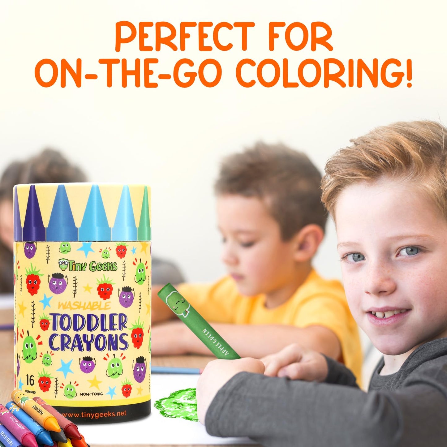 TinyGeeks 16 Colors Jumbo Crayons + Non Toxic Crayons for Toddlers 1-3 | Washable for Kids Ages 4-8 | Easy To Hold & Large | For
