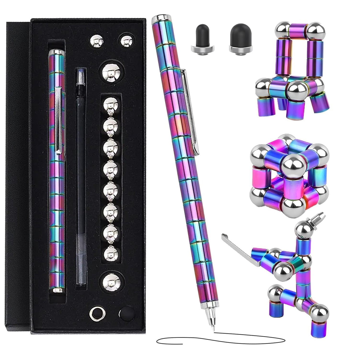 Magnetic Fidget Pen - Perfect Writing And Spinner Magnet Toy Combination, Figette Figit Pen With 13 Magnetic Rings, Ideal Office