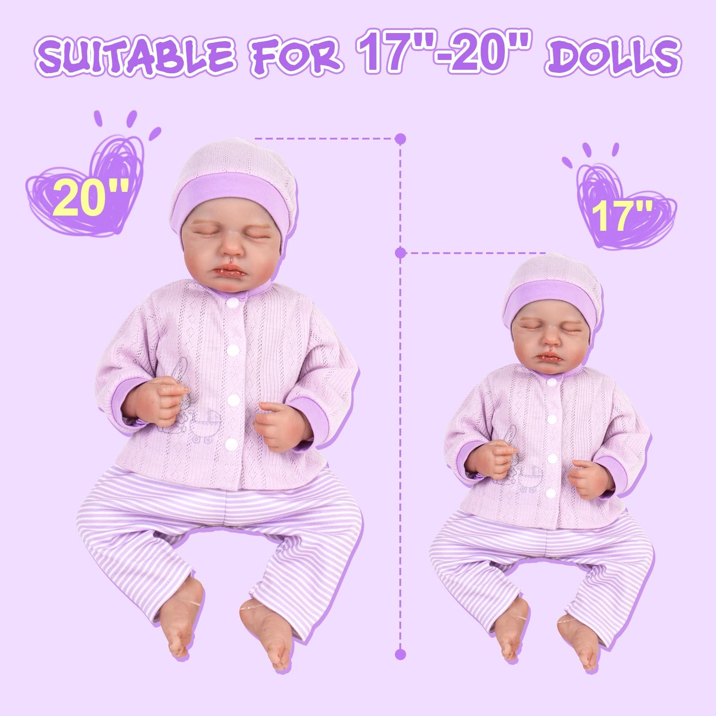 Aori Reborn Baby Dolls Clothes 20 Inch Purple Clothing Set For 17-20 Inch Real Life Newborn Girl