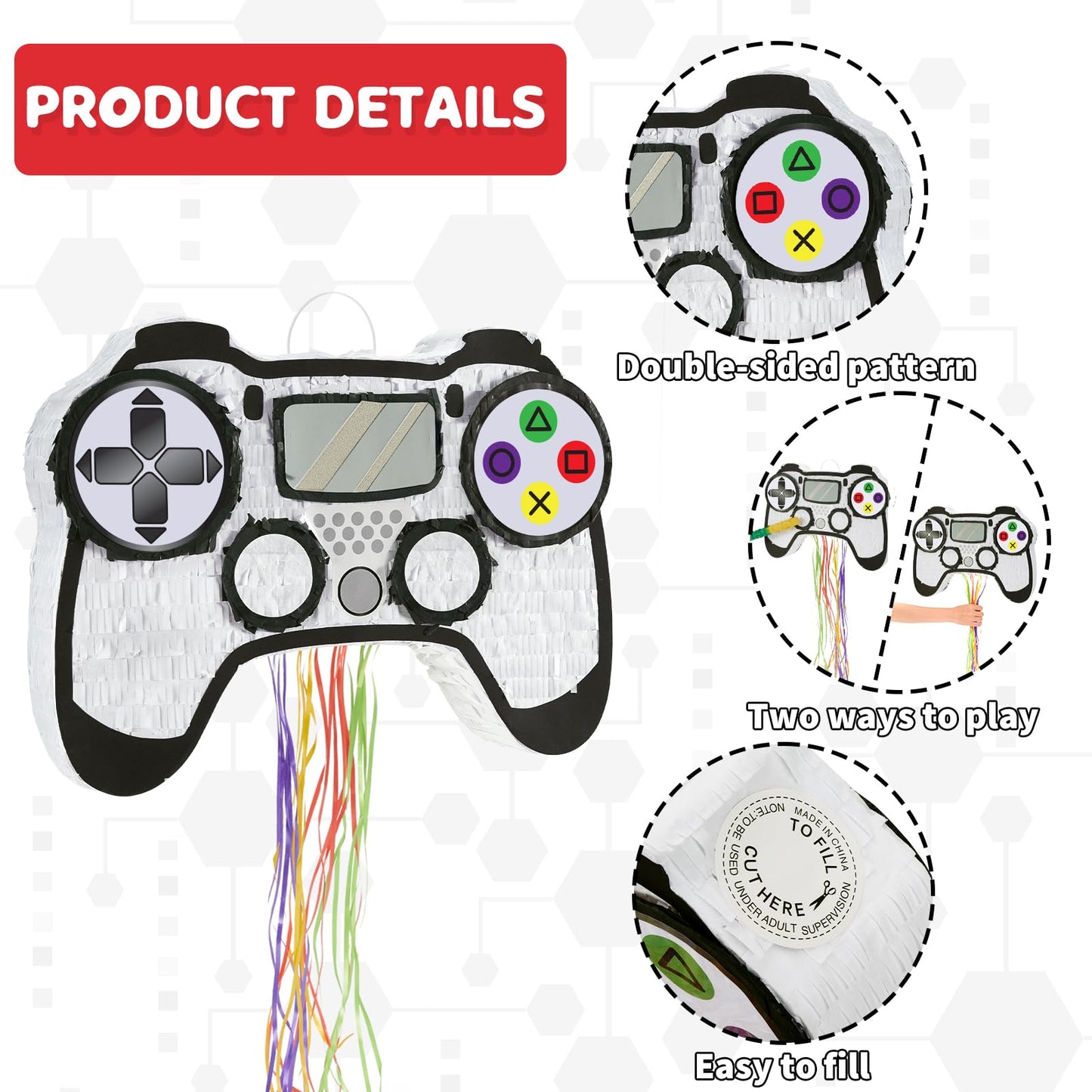 Wernnsai Video Game Piñata - Game Controller Piñata Bundle With Blindfold And Bat For Boys Piñata Gaming Theme Party Decoration Supplies Pull String Piñata For Birthday Party Celebration