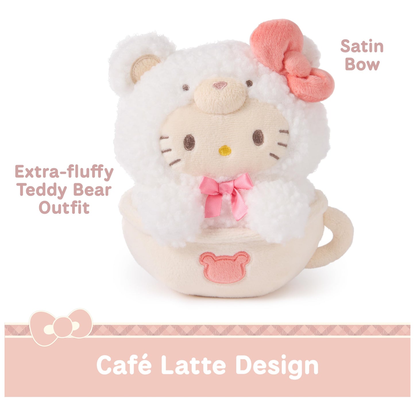 GUND Sanrio Official Hello Kitty Caf Latte Teddy Bear Plush, Collectible Plush Toy, Stuffed Animal for Ages 1 and Up, White, 6