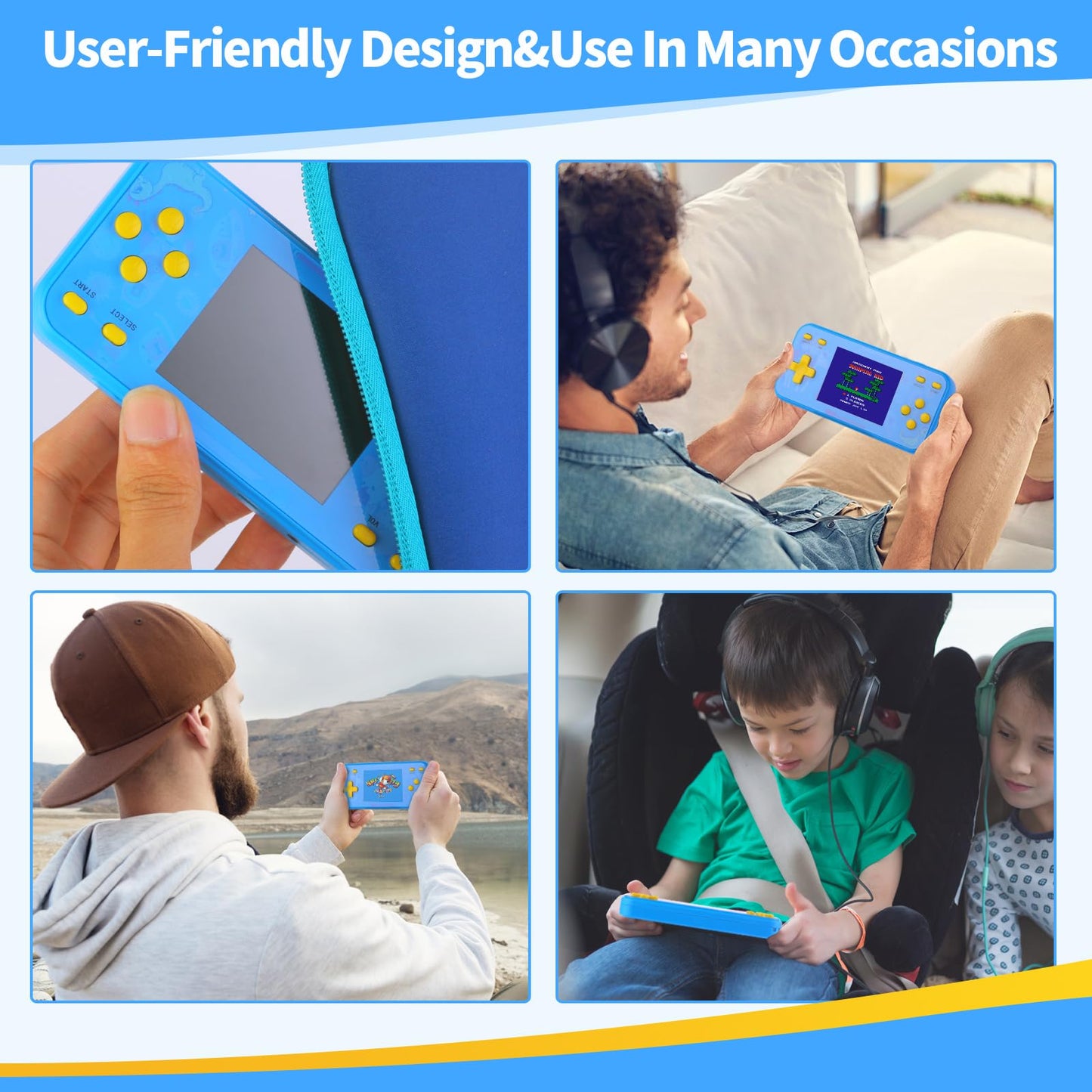 Handheld Game Console For Kids Preloaded 240 Retro Video Games, Portable Gaming Player With Rechargeable Battery 3.0'' Lcd Scree