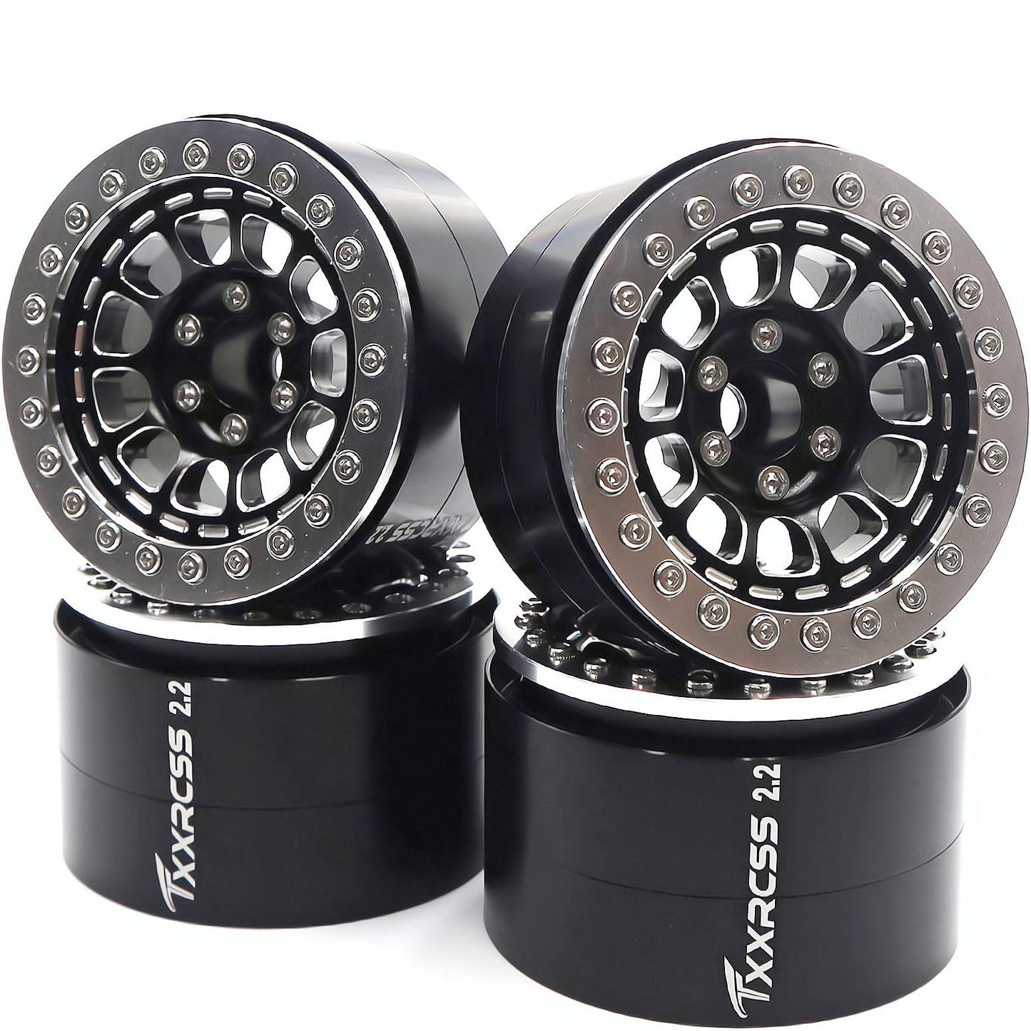 Txxrcss RC 2.2 Aluminum Alloy Beadlock Wheels and Tires Upgrades Accessories Rims for 1/10 SCX10 TRX4RC4WD and D90 RC Crawler Ax